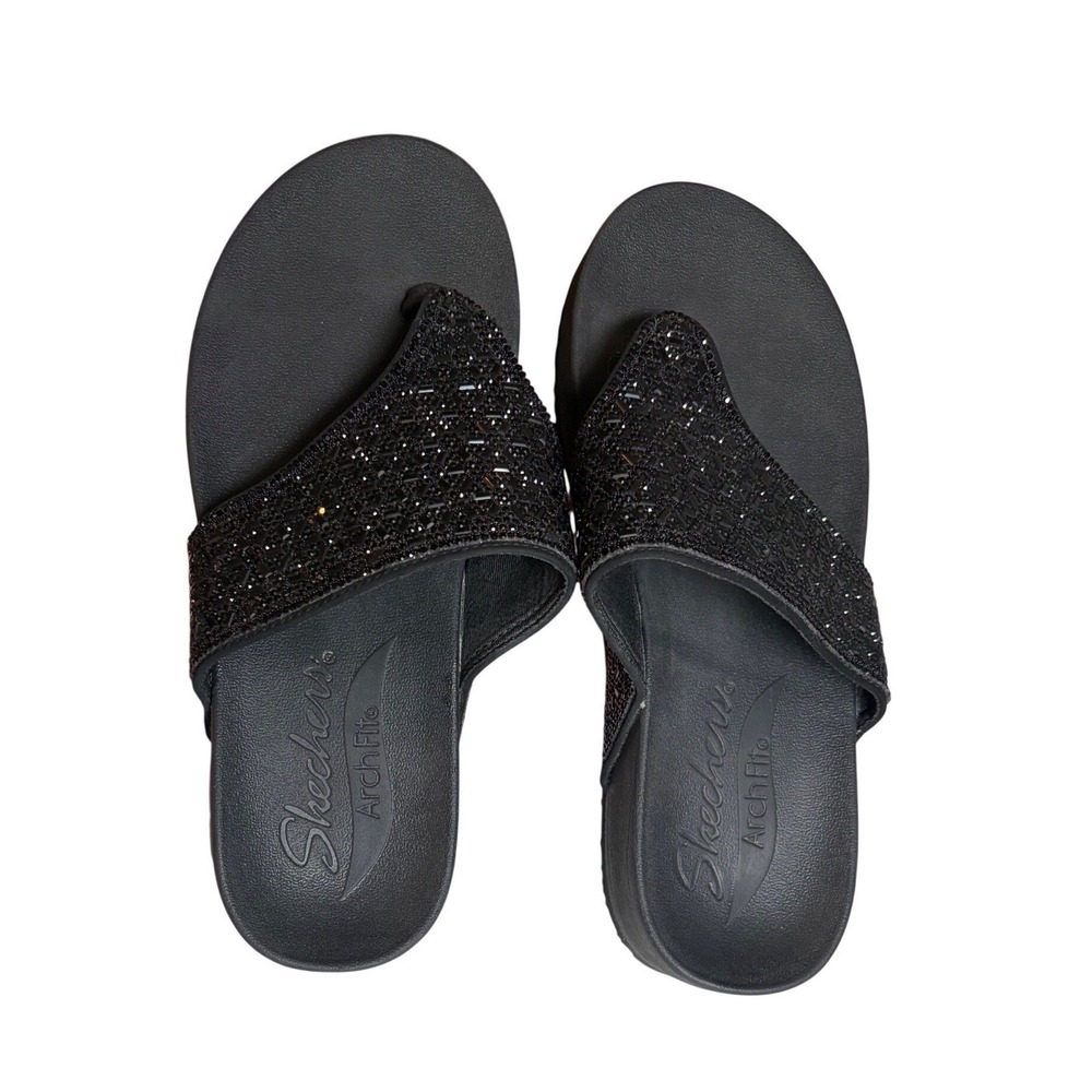 Skechers Arch Fit City Catch Black Rhinestone Thong Platform Sandals 119438 US 7 - Picture 6 of 8